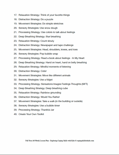 Exploring Coping Skills with Kids Full Year (40 Week) Lesson Plan