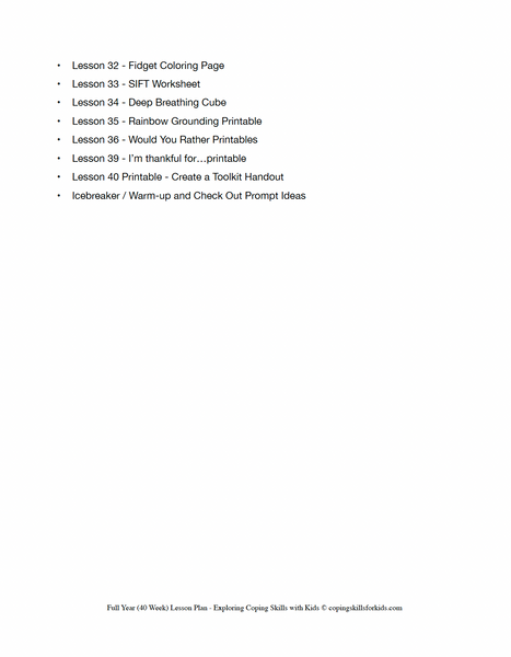 Exploring Coping Skills with Kids Full Year (40 Week) Lesson Plan