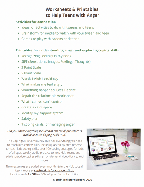 Printables to Help Teens with Anger